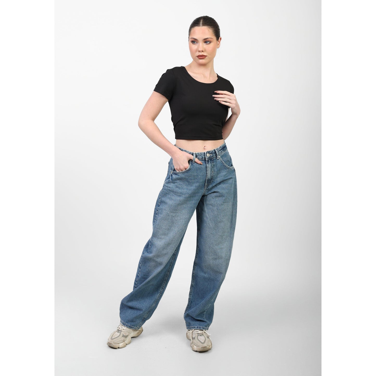 CROPPED WIDE NECK basic Double layer